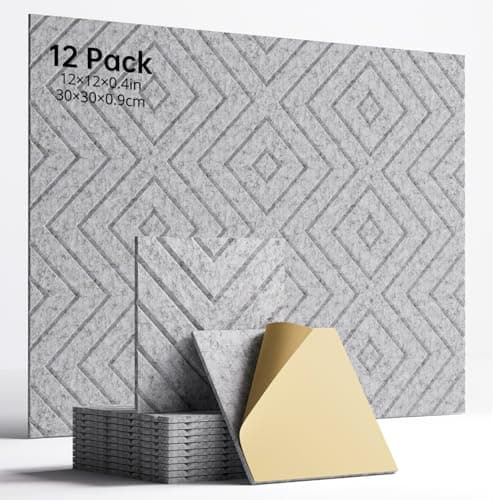 Woovio Sound Proof Foam Panels for Walls, 12 Pack Self-Adhesive Acoustic Panels, 12" X 12" X 0.4" Soundproof Wall Panels for Door, Ceiling, Home Office Gray