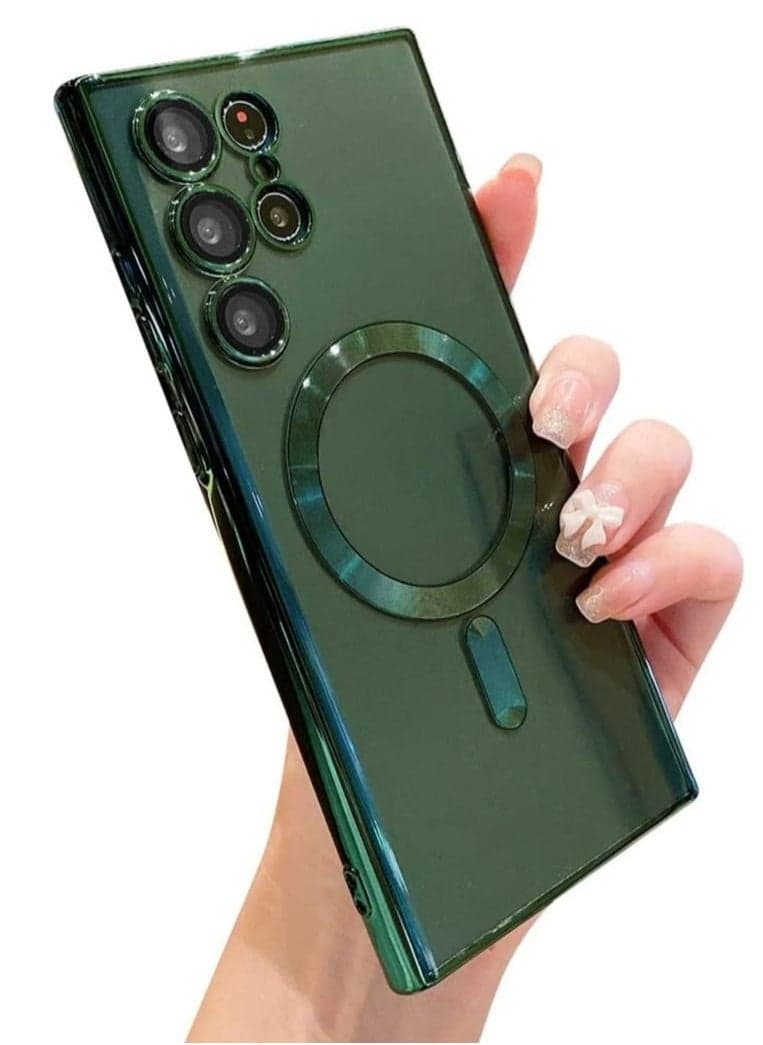 for Samsung Galaxy S23 Ultra Case Magnetic Clear with Camera Lens Protector Full Protection MagSafe Electroplated Silicone Slim Fit Shockproof Protective Case Cover - Green