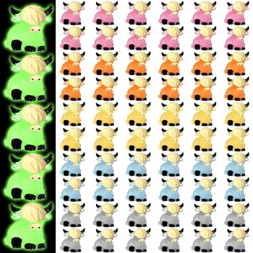 Beeveer 50 Pcs Mini Highland Cow Figurines Luminous Resin Miniature Highlandcow Statue Tiny Cows to Hide Glow in The Dark Small Little Animal for Home Dollhouse Micro Landscape DIY Outdoor Party Decor