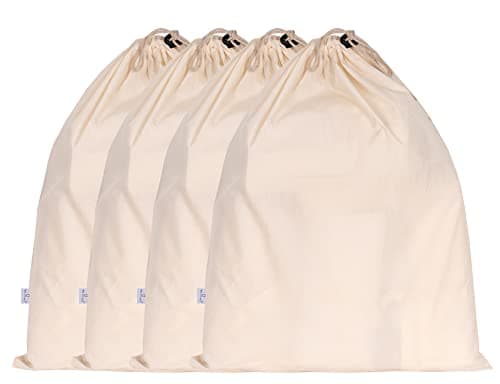 HB 4-Pack Cotton Large Drawstring Pouches 19" x 24" Muslin Grocery Home Storage Luggage Organizer Storage Dust-Proof Bags Cover for Shoes, Handbags, Backpacks