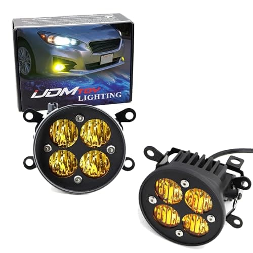 iJDMTOY Yellow Lens 24W High Power LED Wide Angle SAE Flood Beam Fog Light Kit w/Built-On Mounting Brackets Compatible With Subaru WRX STI XV Crosstrek Impreza BRZ Forester, etc