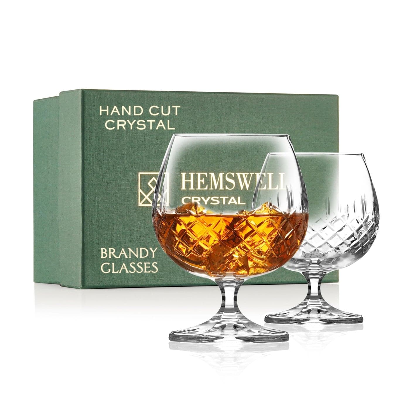 Hemswell Crystal Brandy Snifter Glasses Set of 2 Small Cut Glass Goblets for Scotch or Whiskey Cognac Glasses European Crystal 85oz