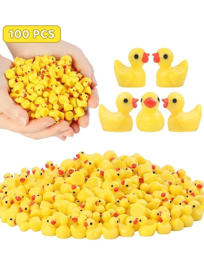 100 Pcs Mini Resin Ducks, Tiny Ducks Set for Potted Miniature Decoration, Garden Aquarium Potted, Garden Dollhouse, Cake Decoration, DIY Slime Kit, Craft Charms Party Toys