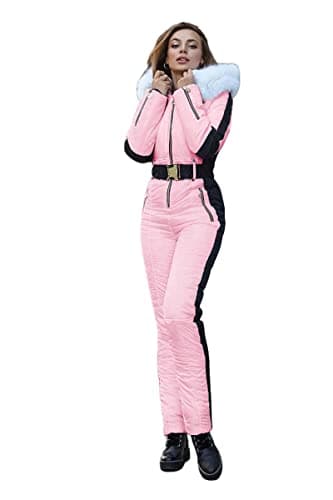 Yousify Womens Winter Onesie Ski Jumpsuits Outdoor Sports Waterproof Snowsuit Removable Faux Fur Collar Coat Jumpsuit