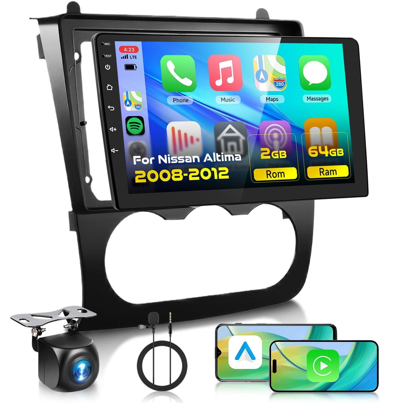 2G64G Car Radio Stereo for Nissan Altima 20082012 with Wireless CarPlay Android Auto 9 Inch Android 13 Touch Screen HiFi Audio GPS Navigation WiFi Bluetooth SWC HD Camera Manual AC