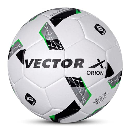 Vector X Orion TPU Machine Stitched Indoor/Outdoor Water-Resistant Football with SR Bladder, White-Green, Size 5, Suitable for Match and Training for Adults 15+ Years + Free Air Needle