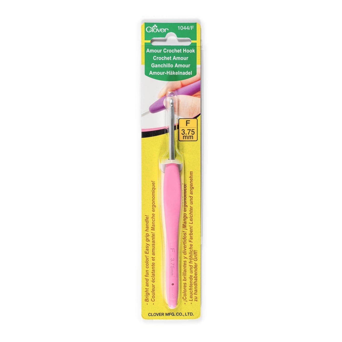 Clover 1044F Pink Amour Crochet Hook Size F 375mm