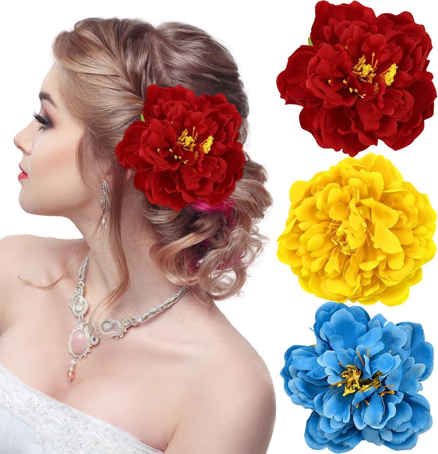 3 Pcs Peony Flower Hair Clips 2 in 1 Bridal Flower Brooch Floral Hairpins Wedding Party Headwear Accessories for Women Girlscolors 2