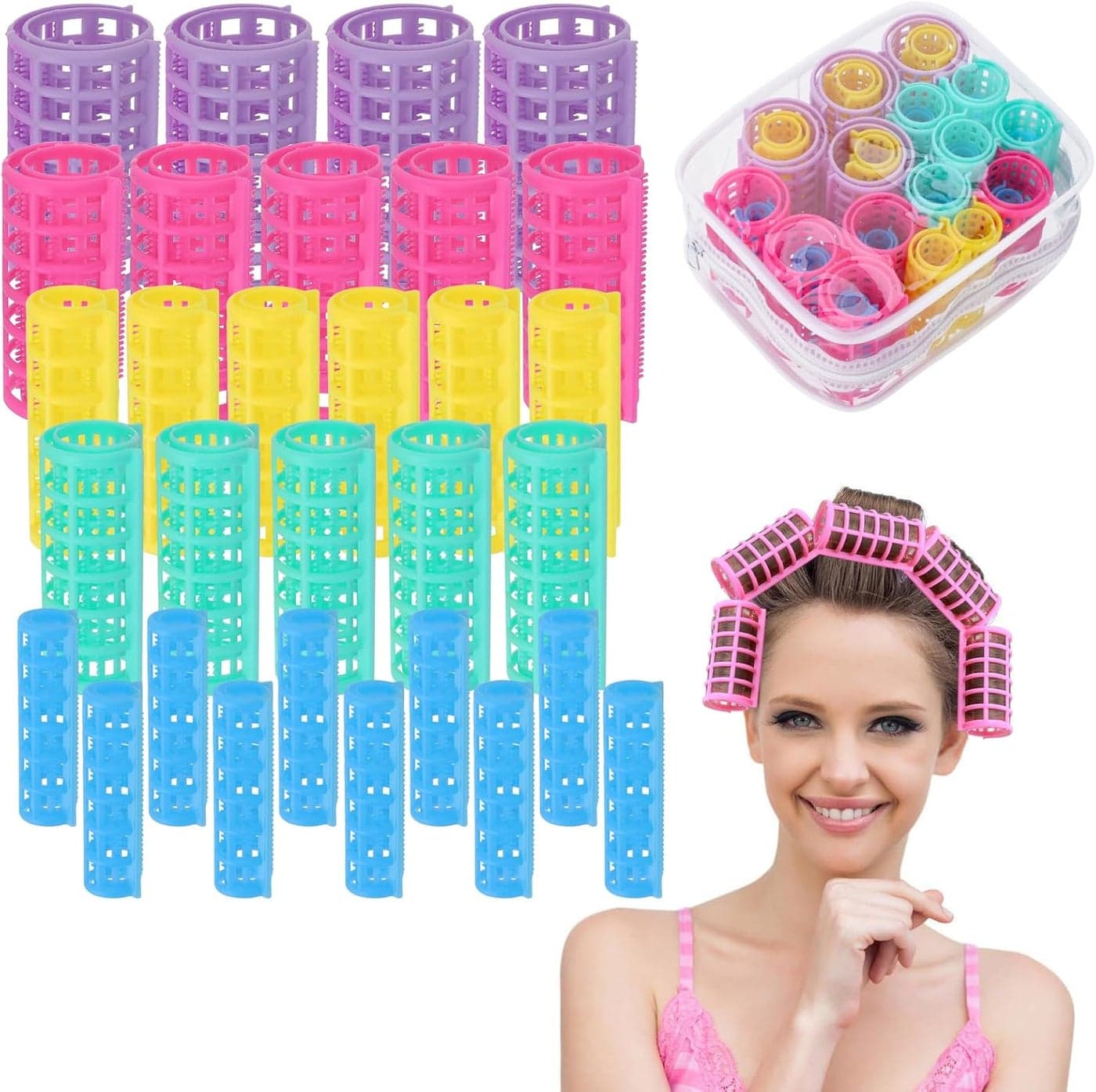 30Pcs Self Grip Hair Curlers Set 5 Sizes No Hair Damage Medium Long Hair Rollers for Volume Curls 1525335 CM
