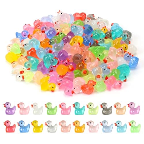 JWAJWY Mini Ducks 100 Pack Resin Tiny Ducks Luminous Animal Glow in The Dark Tiny Toys for Garden Aquarium Decor DIY Projects Party Decorations 20 Colors