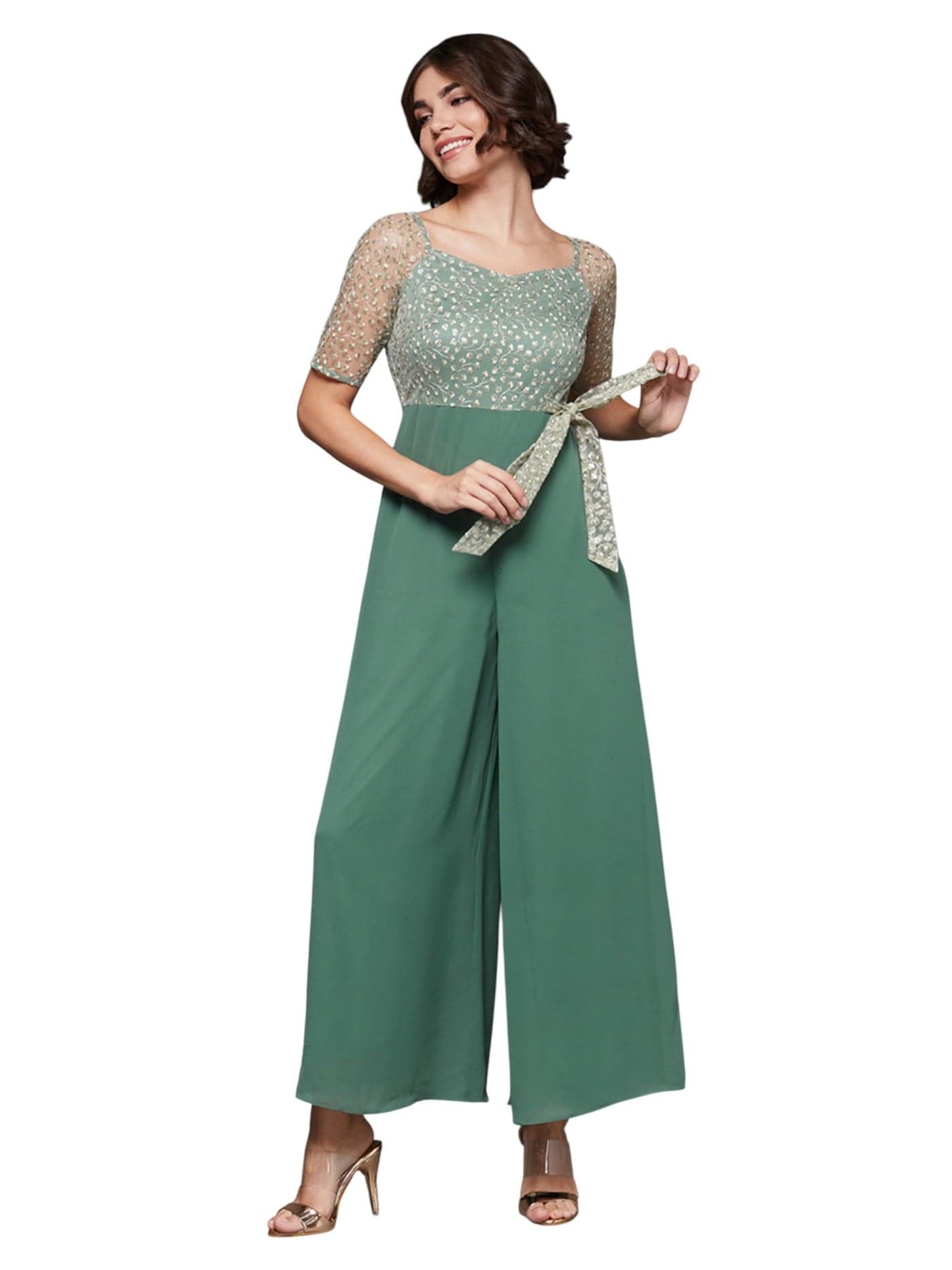 Miss Chase Women's Self Design Cut-Out Georgette Jumpsuit (MCSS23D15-69-JKD-03, Petal Green, S)
