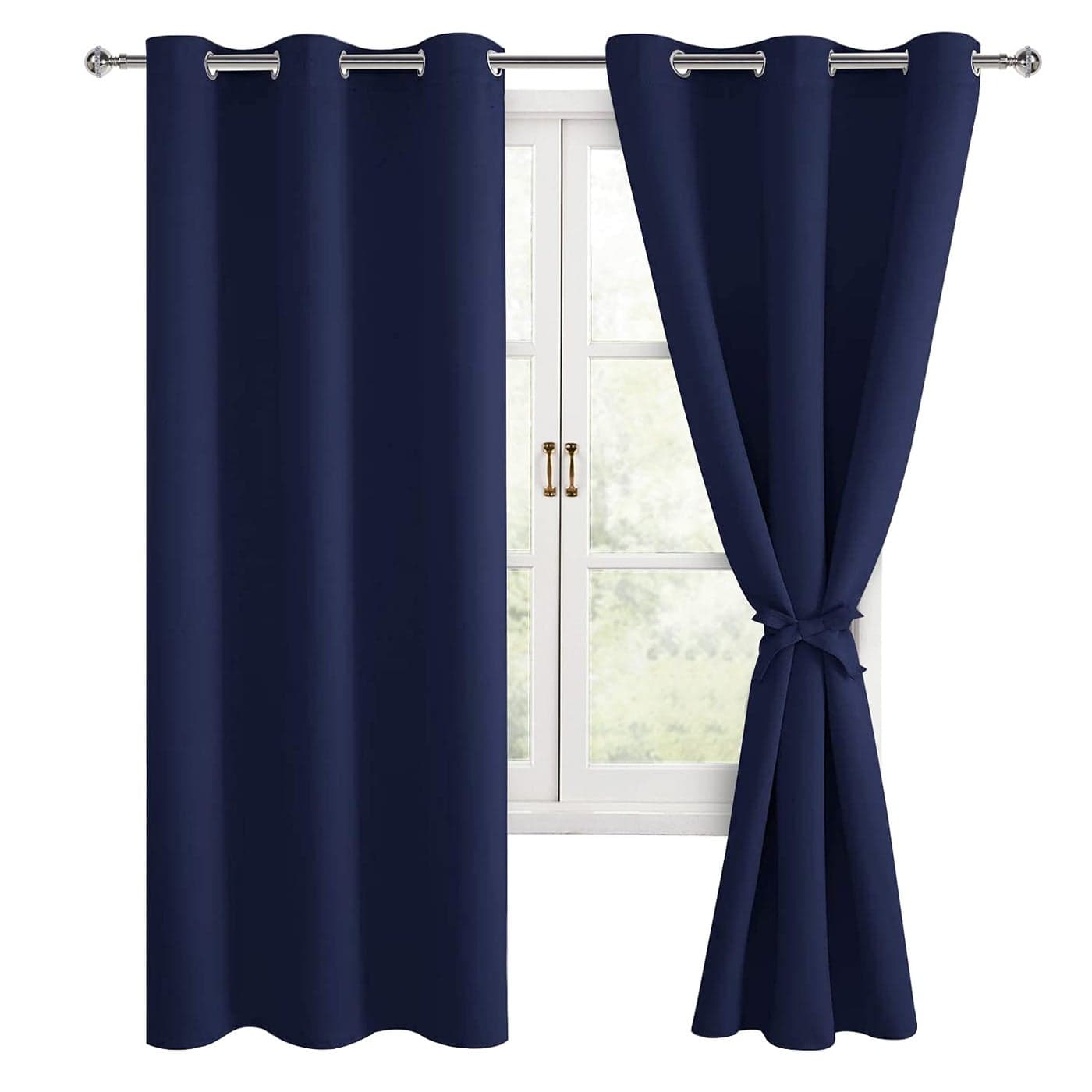 Hiasan Blackout Curtains for Bedroom Thermal Insulated Light Blocking Noise Reducing Window Curtain Panels Tiebacks Included Set of 2 Grommet Top Navy Blue Width 42 Inch x Length 63 Inch