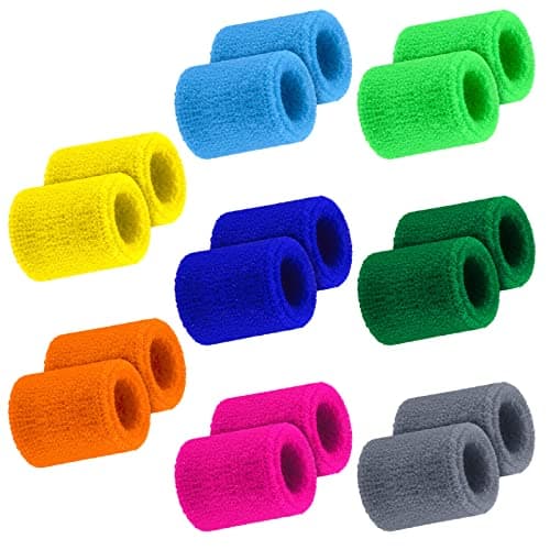 Hungdao 16 Pack Sweatbands Bulk Sports Wristbands Neon 80s Sweat Band Athletic Wrist Bands Baseball Basketball Football Tennis Party Favors for Outdoor Activity Cute Colors