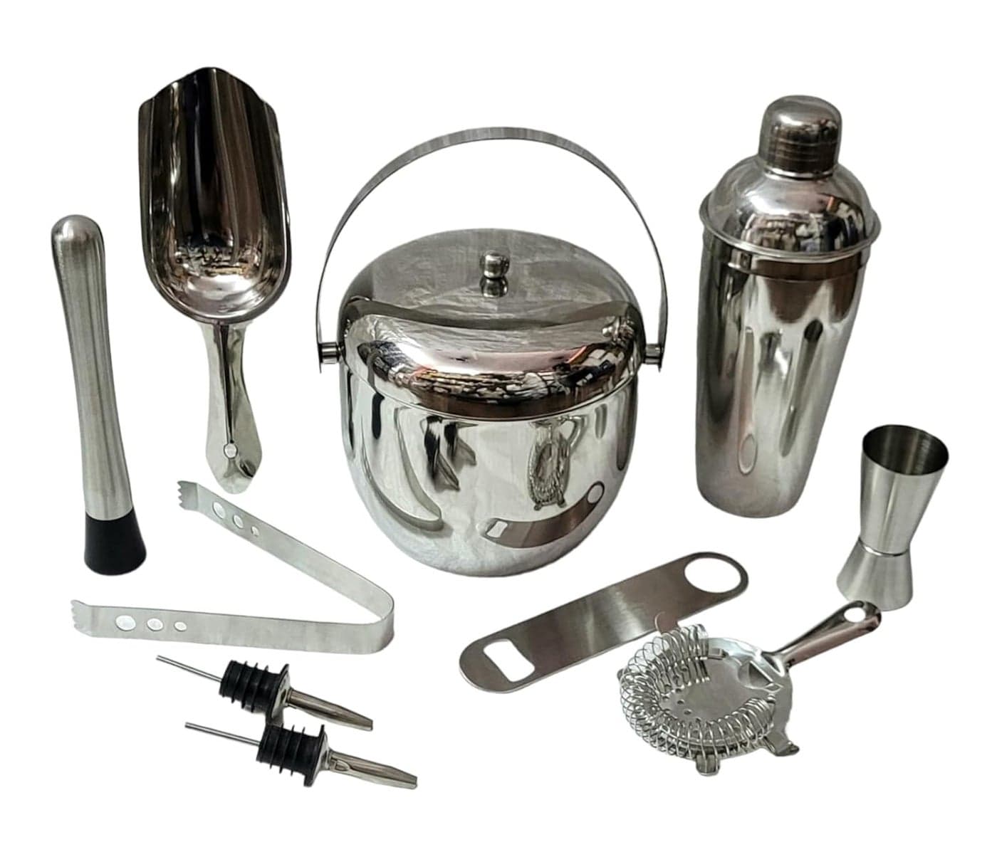 Stainless Steel Ice Bucket 1250ml Double Wall Cocktail Shaker 750ml with Bar kit All Accessories 10pcs Pack Gold and Silver Color Set for DrinkGift Mini Bar and for Parties Medium