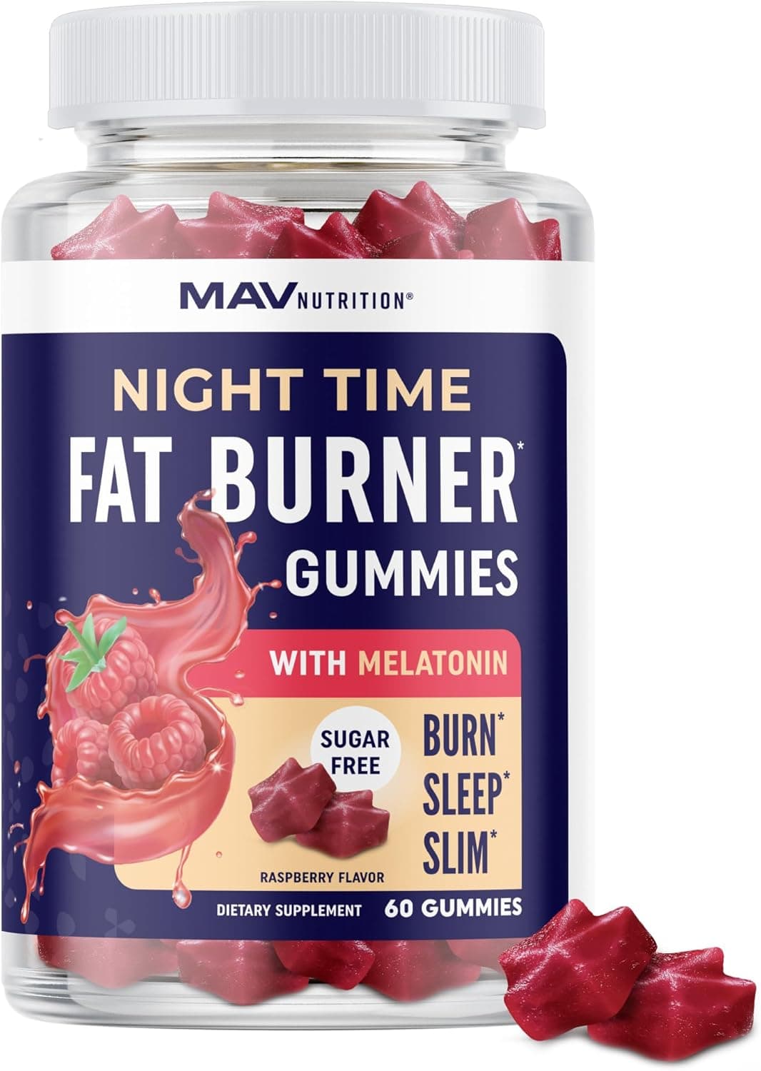 Night Time Fat Burner Gummies with Melatonin for Sleep Weight Loss Support Hunger Suppressant Metabolism Booster Shred Belly Fat While You Sleep Diet Supplement for Women Men 60 Ct