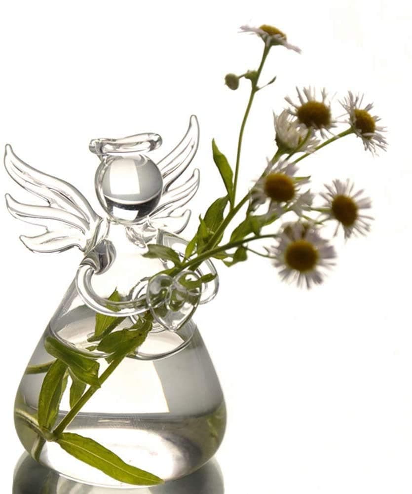GENEDEY Pack of 5 Angel Design Glass Vases Clear Flower Plant Terrarium Container Hanging Vase Wedding Decor Garden Ornaments Hanging Planter