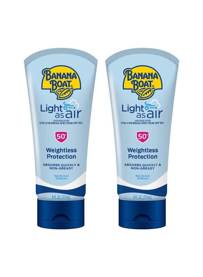 Light As Air Sunscreen Lotion SPF 50 Twin Pack | Lightweight Sunscreen, Lotion Sunscreen, Banana Boat Sunscreen Lotion for Body, Non-Greasy Sunscreen, Oxybenzone Free Sunscreen, 6oz each