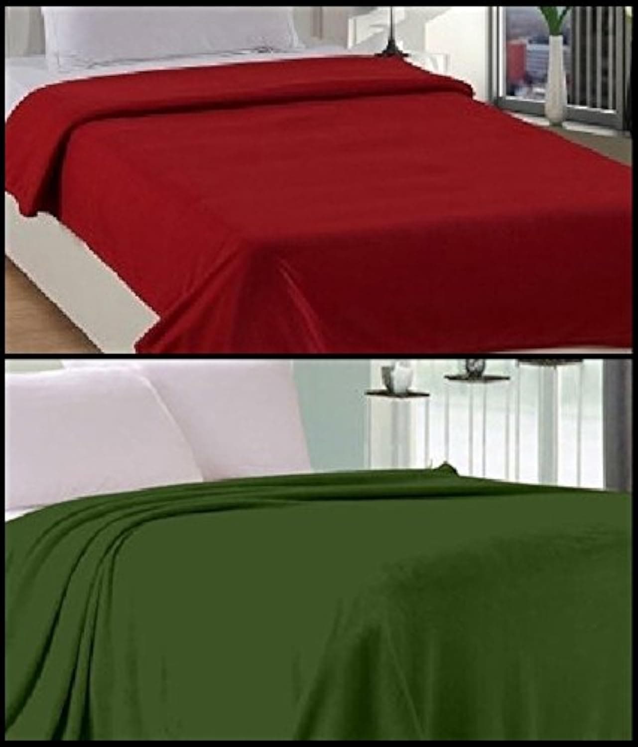 Goyal's ® Single Fleece Blanket Set of 2 (Red & Green)