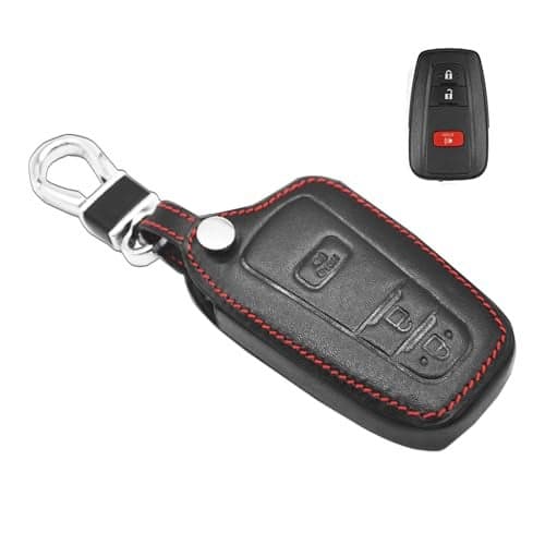 MECHCOS Compatible with Toyota RAV4 4Runner Highlander C-HR Corolla Prius C V Prime AWD-e 3 Buttons Leather Key Fob Cover Case Protector Key Chain Holder