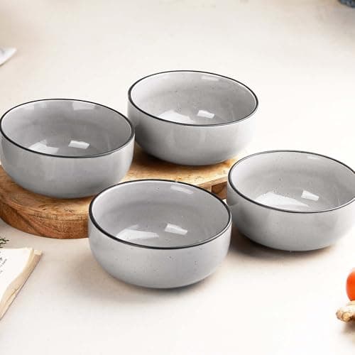 The Earth Store Glossy Grey Marble Ceramic Bowl Set of 4, 500ML Each - Multipurpose Snack Bowl, Dishwasher & Microwave Safe Bowl | Perfect of Christmas Gift | New Year Gift | Birthday Gift & Daily Use