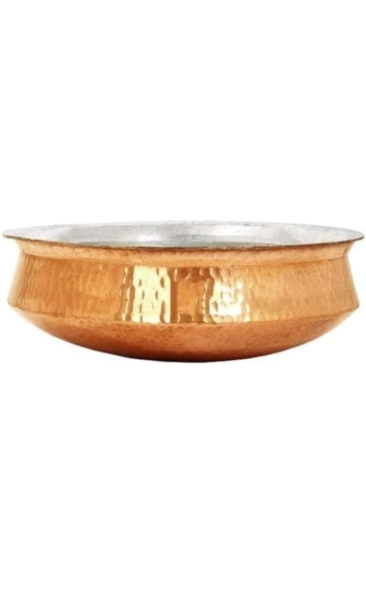 Bona Fide Pure Copper Lagan Handi Dish pan with Tin Lining, Cookware and Serveware,5 to 6 litres, Handi Heavy Gauge Diameter 12 inch Dum Biryani Rice and Veg/Nonveg,Copper Pot Weight 2500 gm
