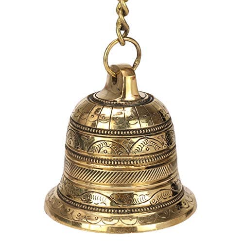 ARTVARKO Brass Hanging Bell with Chain Ghanti for Home Mandir Fine Bell for Pooja Room(3x4 Inches with Chain 20 Inch Medium)