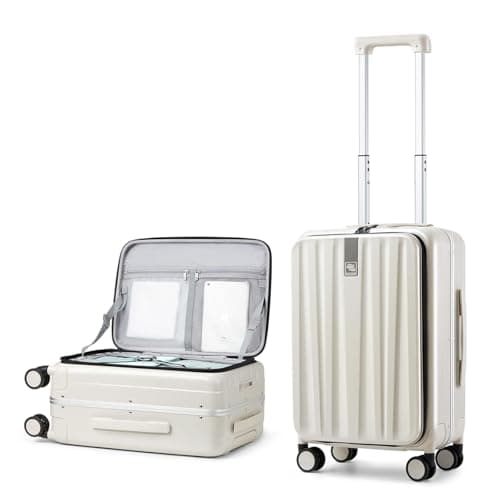 Hanke 20 Inch Carry On Luggage with Wheels PC Hard Shell Suitcase Top Opening Aluminum Frame Travel Luggage Suitcases for Woman Men Gifts.(Ivory White)