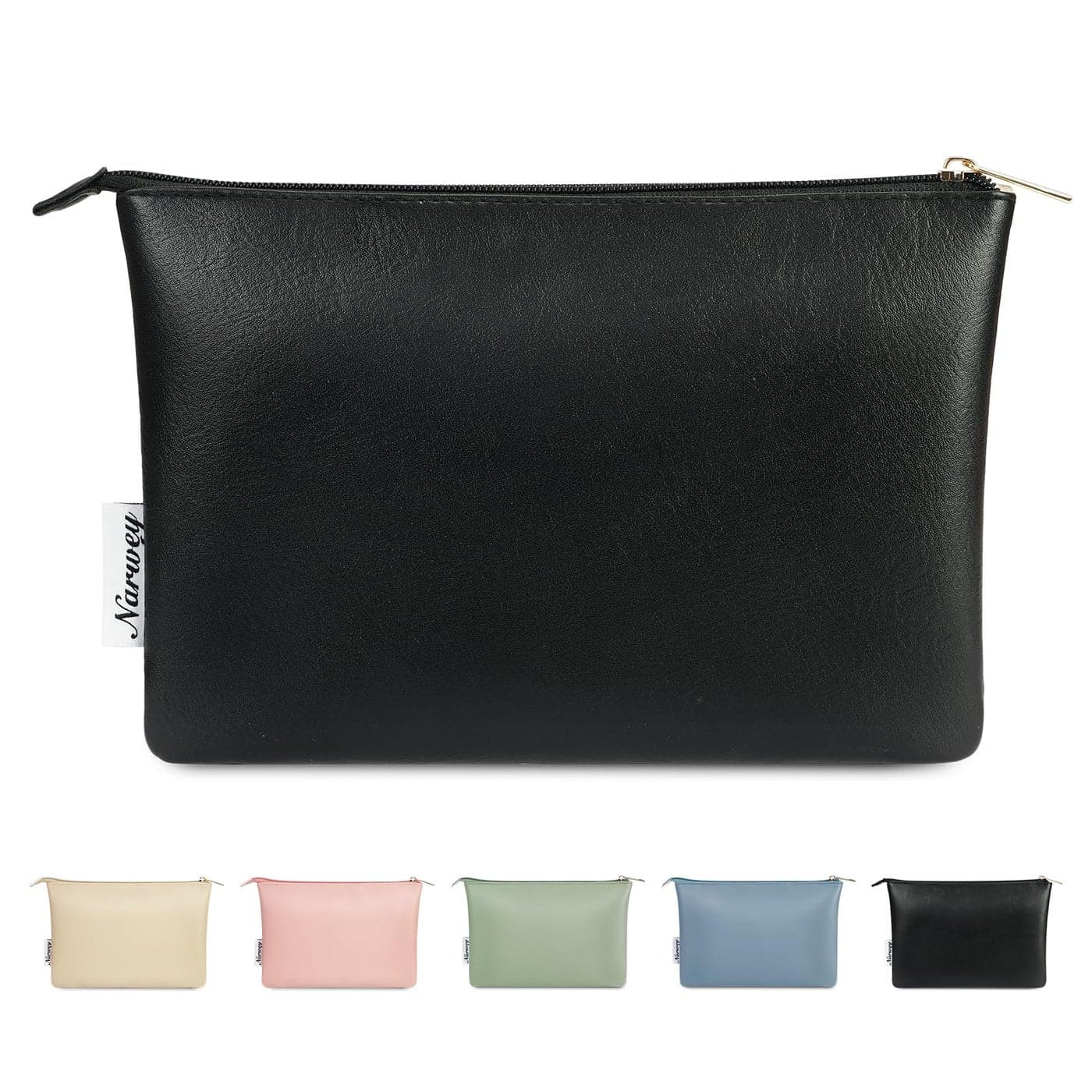 Narwey Small Makeup Bag for Purse Small Cosmetic Bag Women PU Leather Travel Makeup Pouch Zipper Pouch (Black)
