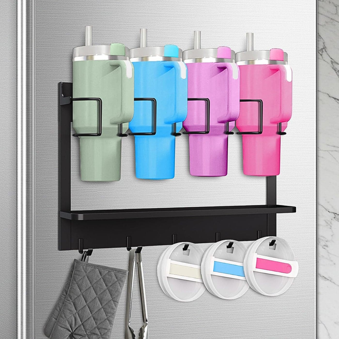 AFKLMNE Water Bottle Organizer for Stanley Cup Accessories 203040 oz Fridge Magnetic and Wall Mount Tumbler Holder Organizer Kitchen Water Bottle Storage Rack Black