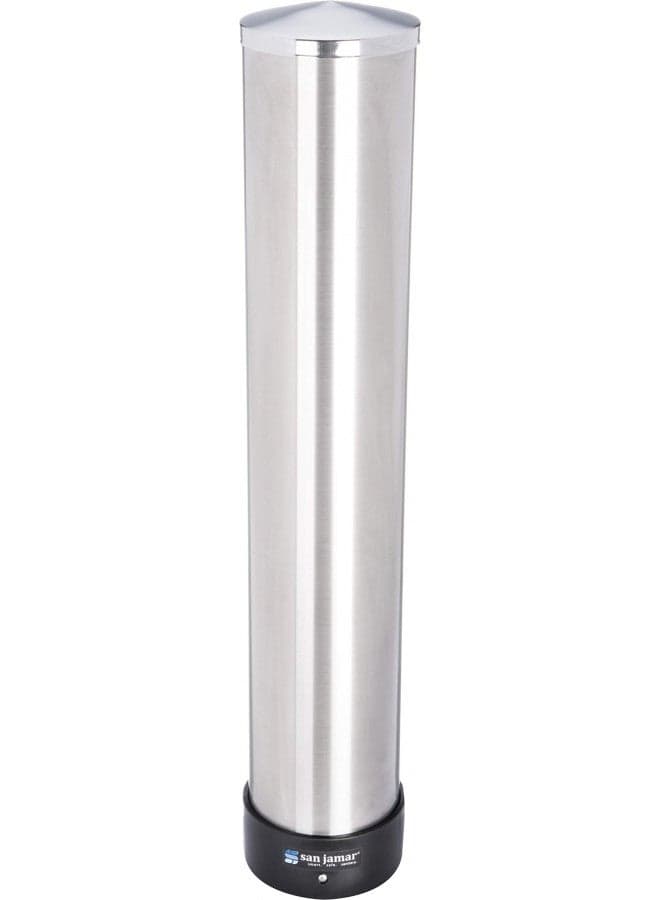 San Jamar Pull-Type Cup Dispenser 12-24 Oz. Cups for Restaurants, Home, and Office, Plastic, 23.5 Inches, Silver