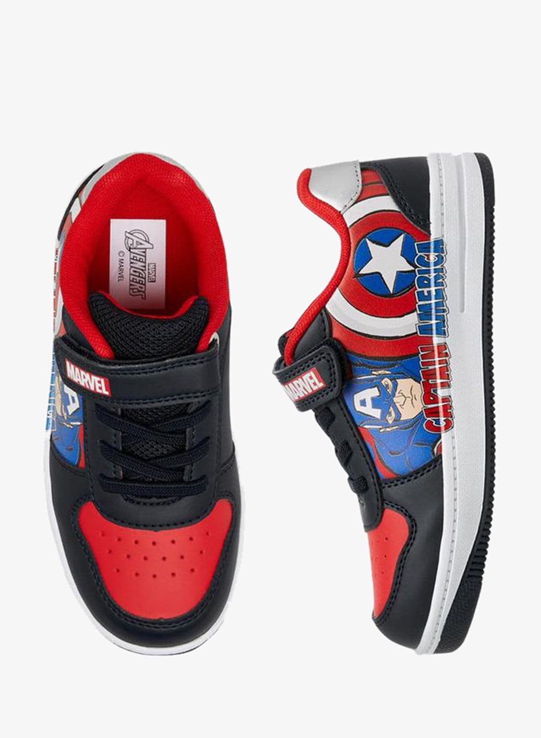 Captain America Print School Sneakers With Hook And Loop Closure