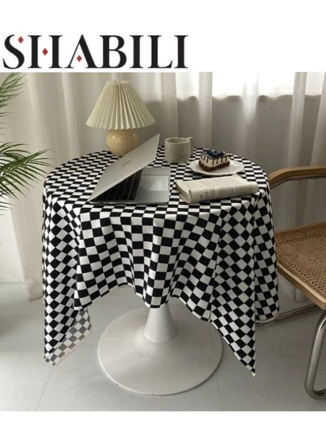 120 * 120cm Square Tablecloth, Black and White Checkerboard Table Mat, Washable Dustproof Table Linen, Classic Table Cover Suitable for Wedding Party Home, Kitchen Restaurant Tabletop Decoration