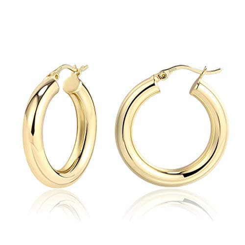 BOUTIQUELOVIN 14K Gold Plated Chunky Gold Hoop Earrings for Women Lightweiht Tube Hoops Hypoallergenic Sterling Silver Post Thick Hoop Earrings
