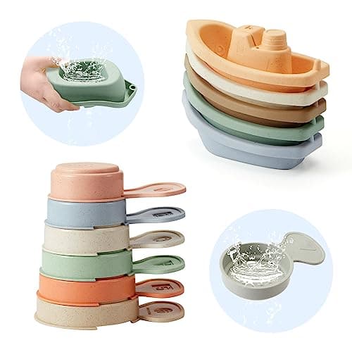 Baby Bath Toys 11PCS Mold Free Bath Toys for Toddlers with Bath Boats Educational Bath Spoons with Numbers EasyGrip Floating and Drain Water Count Skill Color Recognition Baby Pool Toys