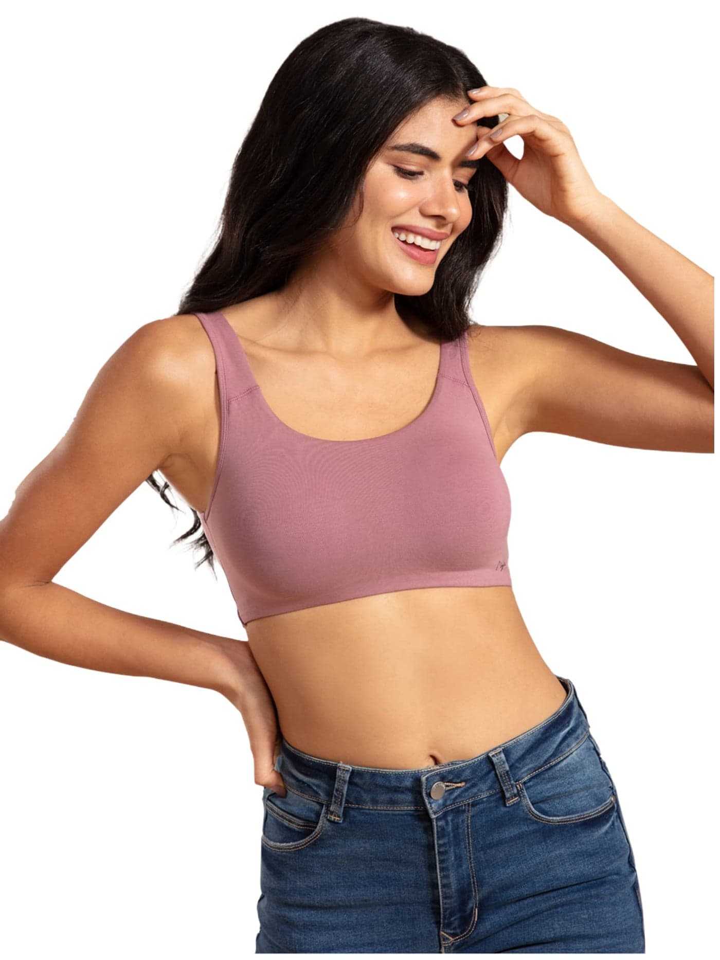 NYKD Soft Cup Easy Peasy Slip On Everyday Bra for Women, Wireless, Full Coverage, Support Shaper, Non Padded Sports Bra Bra, NYB113, Mauve, L, 1N