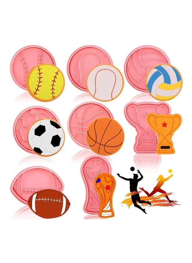 Sport Ball and Birthday Cookie Stamps, 3d Football Volleyball Soccer Basketball Cake Flower Shape Biscuit Cutter Cookie Stamps, for Diy Cookie Supplies, for Making Biscuits, Cakes(8 Pieces)