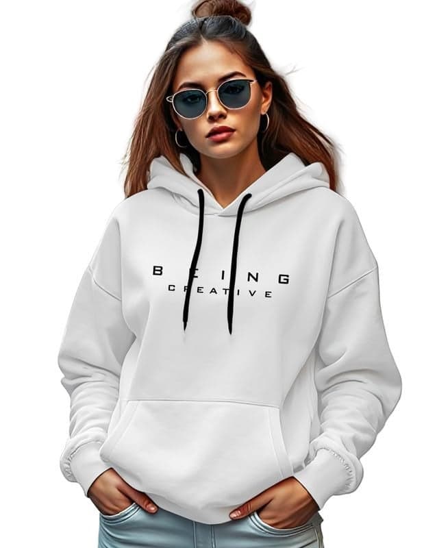 AUSK Hoodies for Women || Fleece Sweatshirt for Girls || Loose fit Hoodie Women White