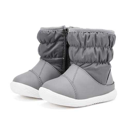 BMCiTYBM Baby Boy Girl Snow Boots Waterproof Infant Winter Warm Booties Nonslip Lightweight Outdoor Shoes for Cold Weather 6 9 12 18 24 Months Grey Size 6-12 Months Toddler