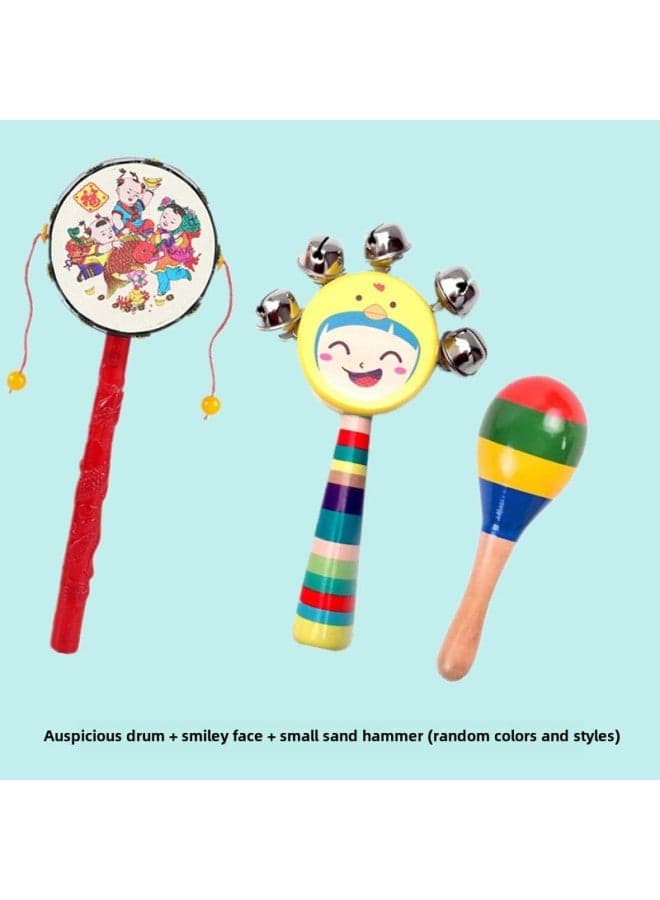 Baby Toy Puzzle Early Education Newborn 3 Hand Rattle 0-1 Year Old Baby 3 Months Grasp Training Small Sand Hammer 6-Color:3 Pieces Auspicious Rattle + Small Sand Hammer + Smiling Face Rattle