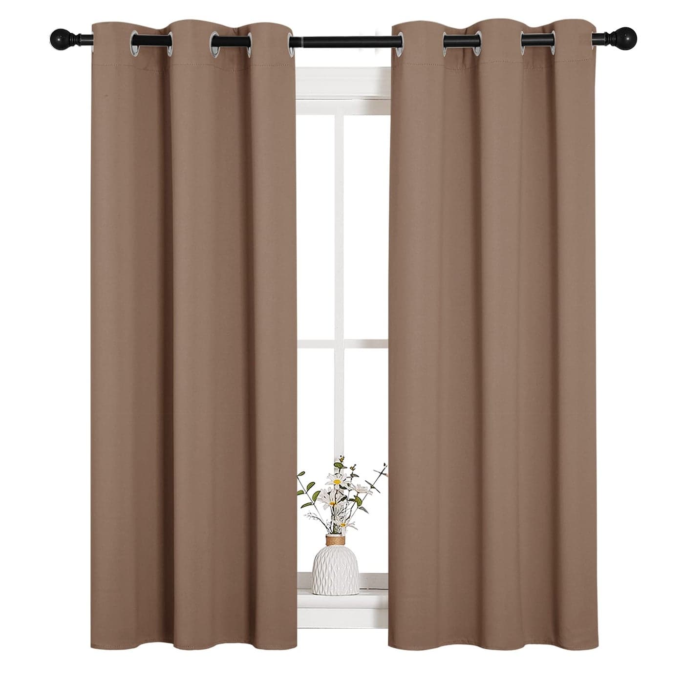 NICETOWN Window Draperies Room Darkening Curtain Panels Window Treatment Thermal Insulated Solid Grommet Drapes for Bedroom One Pair 34 by 54 inches Cappuccino
