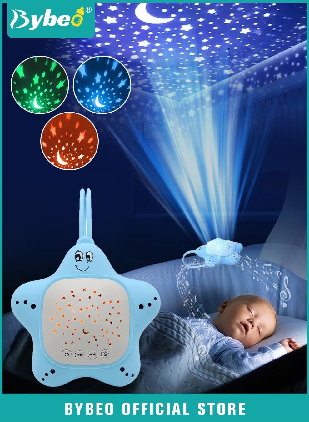 Baby White Noise Machine, Portable Baby Sound Machine, Baby Sleep Soother with 10 Soothing Sounds and Projector Night Light, Baby Sleep Aid for Travel, Nursery, Bedroom, Car, Crib, USB Rechargeable & Auto-Off Timer