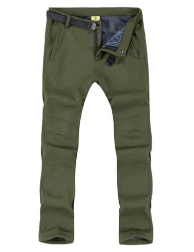 TBMPOY Men's Snow Ski Hiking Pants Waterproof Winter Fleece Lined Pants Camping Skiing Ice Fishing Pants with Belt 01 Thick Green L