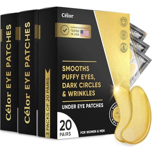 Celor Under Eye Patches for Puffy Eyes and Dark Circles Eye Masks with Amino Acids Collagen Eye Care for Wrinkles Birthday Gift for Women Skincare Self Care USA Tested 60 Pairs