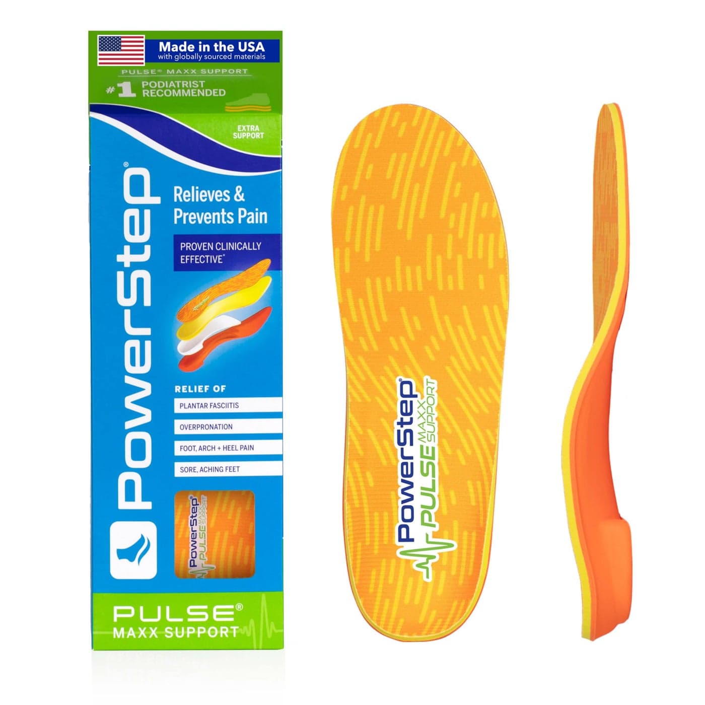 PowerStep Pulse Maxx Running Insoles Overpronation Corrective Orthotic Inserts for Running Shoes Maximum Ankle Foot Pain Relief Arch Support Insoles Made in The USA M 10105 F 12
