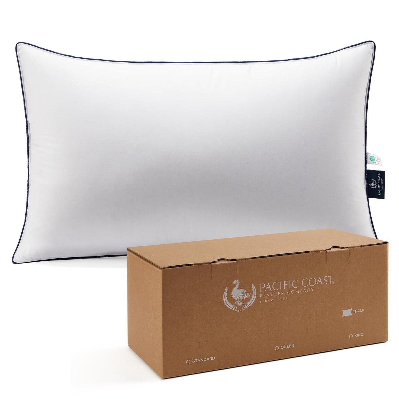 Pacific Coast Bed Pillow Hotel Goose Feather and Down Pillow for Sleeping 3Chamber Pillow with High Thread Count 100 Cotton Shell Queen Size