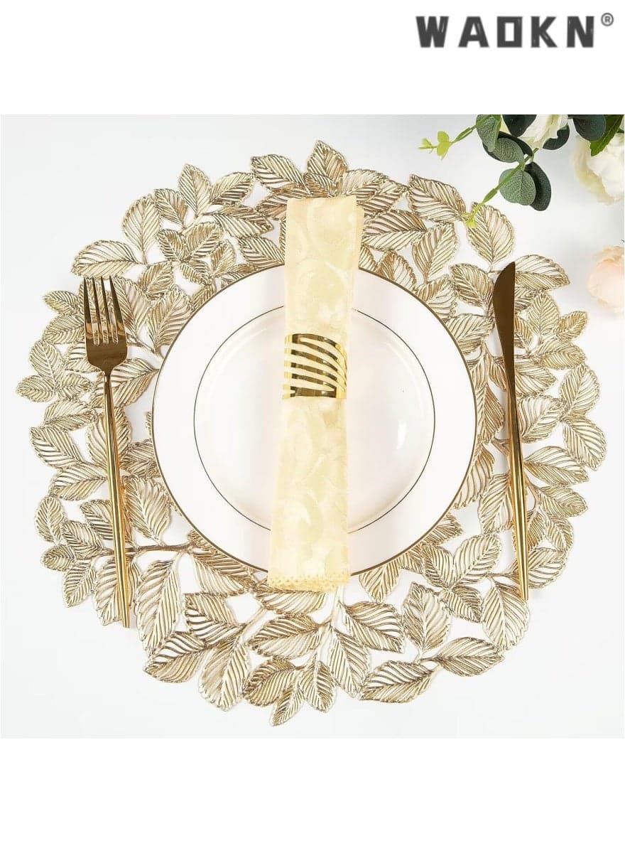 Placemats Bulk Pressed Vinyl Place mats Washable and Wipeable Round Placemats Set of 6 Hollow Out Non-Slip Metallic Decorative Table Mats for Dining Table Kitchen Decor