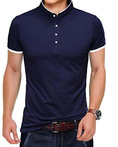 YTD Mens Summer Slim Fit Pure Color Short Sleeve Polo Casual T-Shirts (US XX-Large, Navy)