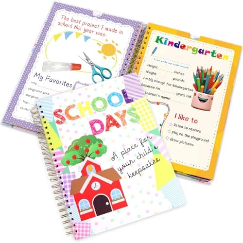 Fancy Land School Memory Book Hardcover Album Scrapbook Keepsake from Preschool Through 12th Grade with 14 Pockets School Photo Pictures Storage Graduation Gifts