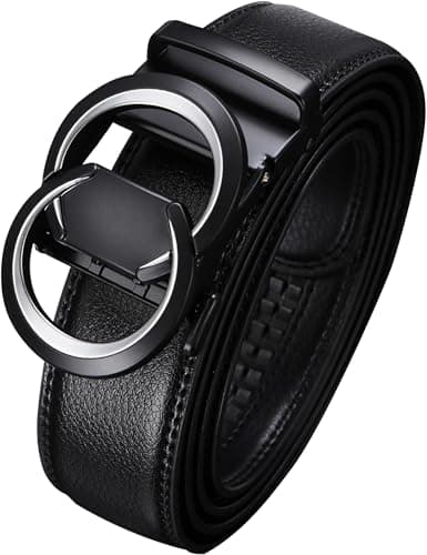 Civantiya Men's Ratchet Belt Leather Belt Adjustable for Men Gift 1 3/8-Cut for Perfect Fit (Black Style 01, 36" to 42" Waist Adjustable)