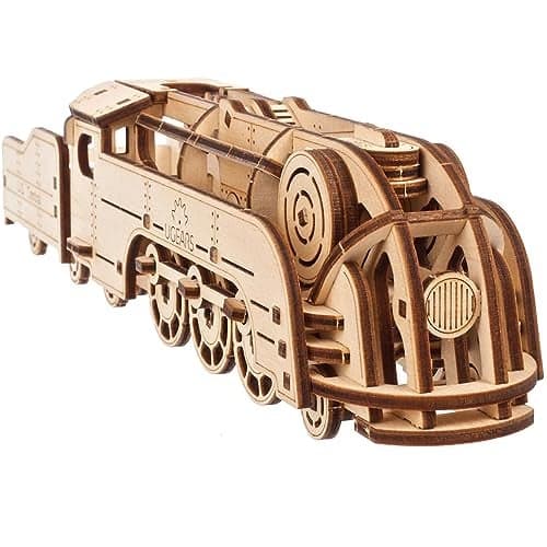 UGEARS Mini Locomotive 3D Wooden Puzzles for Adults Wood Models for Adults to Build Easy DIY Crafts for Adult Wooden Train Model Kit Rubber BandPowered Mechanical Puzzles